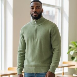 Banana Republic Men's Olive Zip-Up Sweater - Casual - Size L